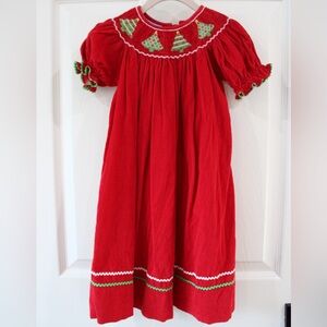 Christmas corduroy smocked dress